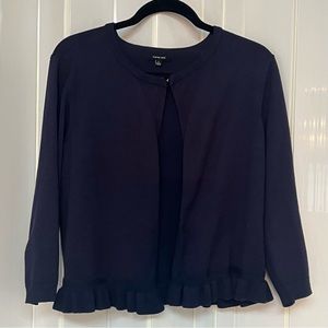 Verve Ami Navy Blue Ruffle hem 3/4 sleeve cropped cardigan. Large.